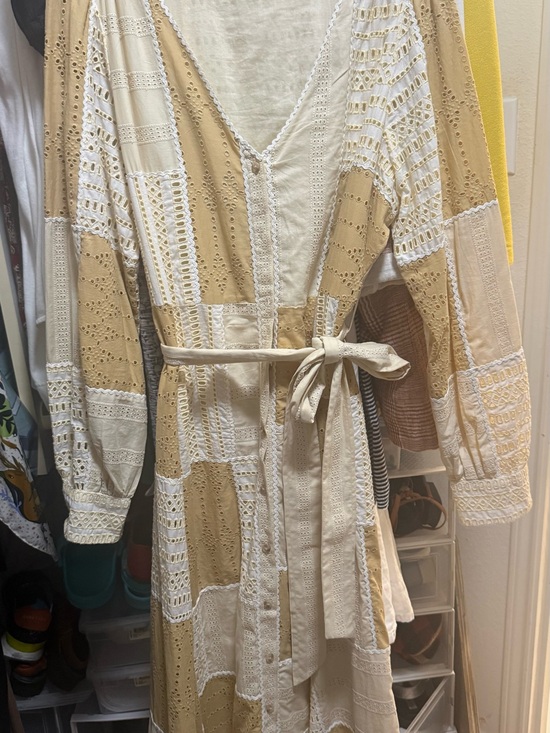 Sezane Dresses & Skirts - Sezane Boho Patchwork Eyelet Maxi Dress in Cream & Tan